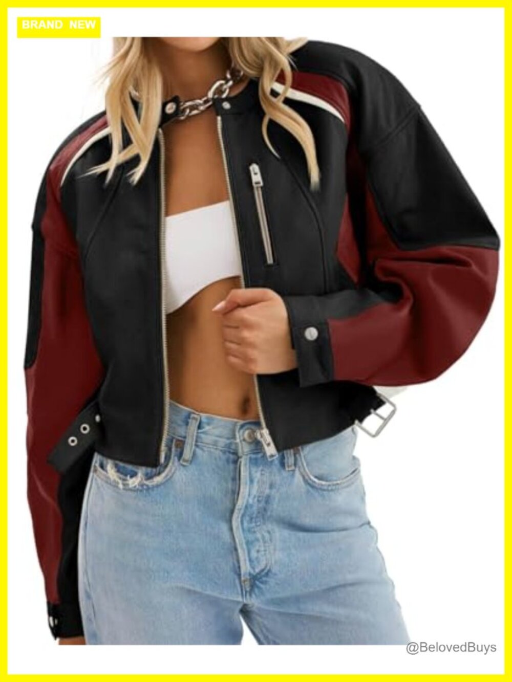 Womens Faux Leather Cropped Bomber Jacket Moto Biker Coat